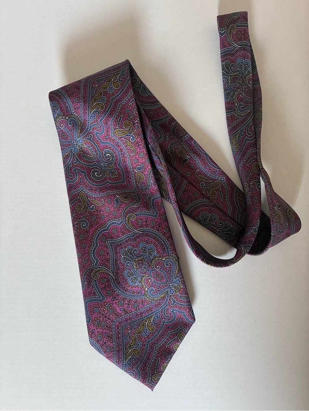 Leonardo Richetti 100% Silk Paisley Tie Purple Blue Gold Classic Italian Style